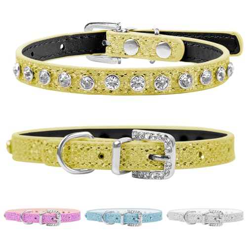 HOWWFALY Pet Bling Accessories Halsband für Katzen und Hunde, aus PU-Leder, verstellbar, Größe S, goldfarben von HOWWFALY