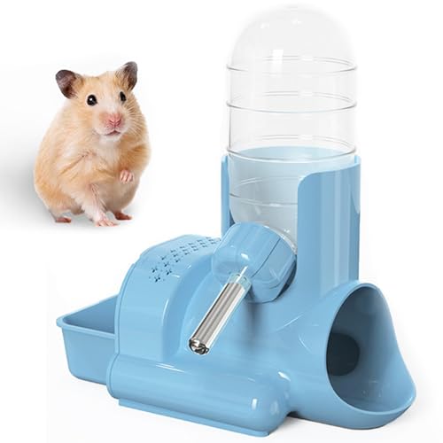 Hamster-Wasserflasche, freistehend, 3-in-1-Wasserflasche, automatischer Flaschenspender mit Futterbehälter, Hütte für Zwerg, Hamster, Maus, Ratte, Igel und andere Kleintiere (Blau, 120 ml) von HOXSURY