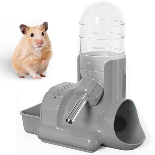 Hamster-Wasserflasche, freistehend, 3-in-1-Wasserflasche, automatischer Flaschenspender mit Futterbehälter, Hütte für Zwerg, Hamster, Maus, Ratte, Igel und andere Kleintiere (Grau, 120 ml) von HOXSURY