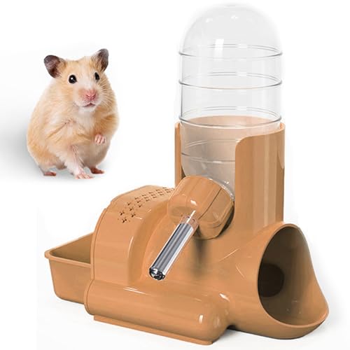 Hamster-Wasserflasche, freistehend, 3-in-1-Wasserflasche, automatischer Flaschenspender mit Futterbehälter, Hütte für Zwerg, Hamster, Maus, Ratte, Igel und andere Kleintiere (Orange, 120 ml) von HOXSURY