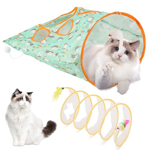 Katzentunnel-Spielzeug und Katzen Spiraltunnel-Spielzeug, tragbar, zusammenklappbar, Cattycoil Bohrtasche, Spielzeug für Indoor-Katzen, selbstinteraktives Katzenspiraltunnel-Spielzeug für von HOgardenME