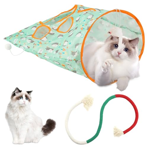 Katzentunnelspielzeug und Katzen Katzenminze Seilspielzeug, tragbares faltbares Cattycoil Bohrtaschen-Spielzeug für Indoor-Katzen, Baumwollseil Katzenspielzeug für Indoor-Katzen, handgefertigtes von HOgardenME