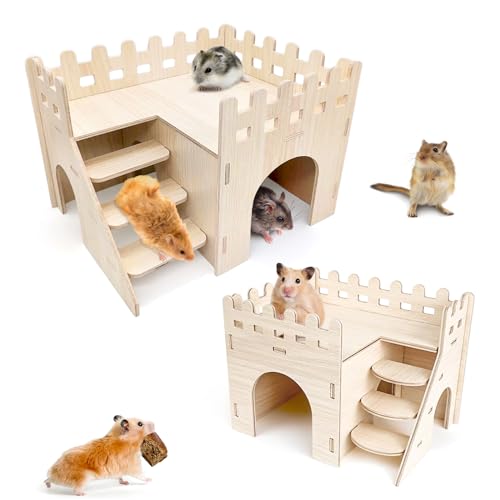 HPAWHOMEPART Hamster-Labyrinth, Naturholz, Doppeldecker-Haus für Zwerg, Rennmäuse, Mäuse, Ratten, nur für Kleintiere (L) von HPAWHOMEPART