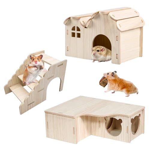 HPAWHOMEPART Hamsterhaus und Versteck für Kleintiere, 3 Stück, Hamsterhaus, Hamsterkäfig-Zubehör, Ratten-Übungsspielzeug für Hamster, Meerschweinchen, Chinchilla, Rennmäuse, Igel, Ratten, Lemminge von HPAWHOMEPART