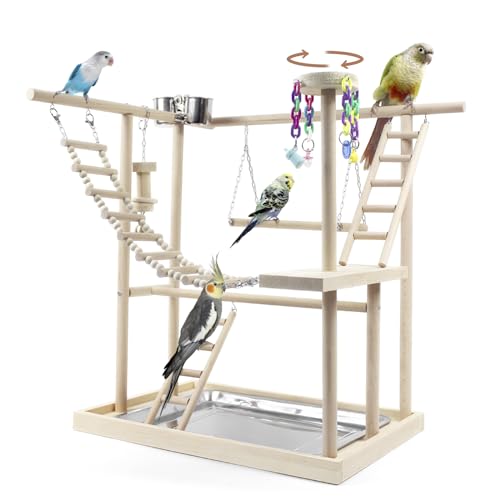 HPAWHOMEPART Vogel-Spielplatz, Sitzstange, Papageien-Spielständer, Spielstation mit 2 Ebenen, Spielzeug, Laufstall für Sittiche, Nymphensittiche, Nymphensittiche, Lovebirds, Übungs-Spielstudio mit von HPAWHOMEPART