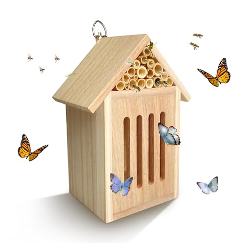 Naturholz Insektenhotel Holz Bienenbox Käferhaus Hängehabitat für Florfliegen, Marienkäfer, Einzelbiene und viele andere Nützlinge (Naturholz Typ B) von HPAWHOMEPART