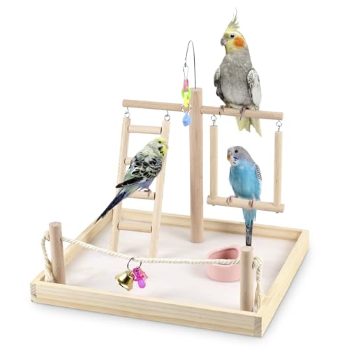 Papageien Spielplatz Vogel Spielstand Naturholz Sitzstange Turnhalle Sittich Nest klettern Schaukel Leitern mit Futtertassen Leitern Unzertrennliche Käfig Zubehör Spielzeug Übung Aktivität von HPAWHOMEPART