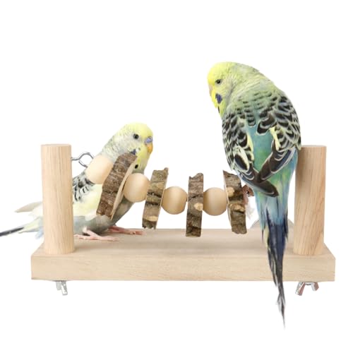 Vogelstange aus Holz mit Kauspielzeug Vogelkäfig Spielzeug Vogelkäfig Zubehör für kleine und mittlere Vögel Sittich Nymphensittich Unzertrennliche von HPAWHOMEPART