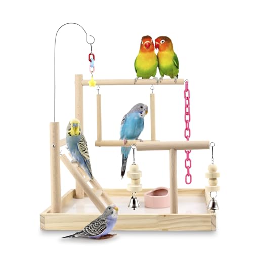 einfaches Pet Toy natürliches Holzspielzeug Vogelspielplatz Activity Center Vogelspielhalle Papageienspielgerät für kleine und mittelgroße Vögel von HPAWHOMEPART