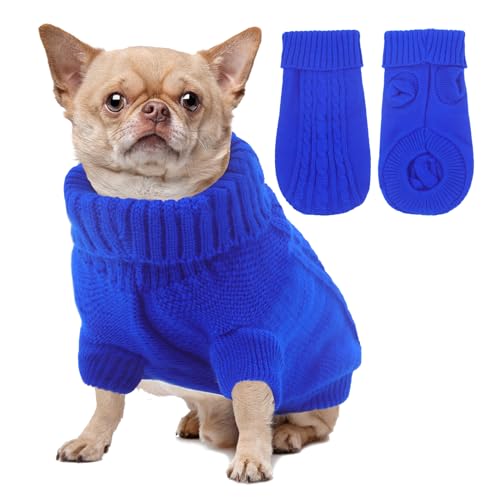 HPETHF Hundepullover für kleine Hunde, Kaltwettermäntel für mittelgroße Hunde, weicher, warmer Haustierpullover, kaltes Wetter, Welpenkleidung, Rollkragen, Strickpullover mit kurzen Ärmeln (BE-XS) von HPETHF