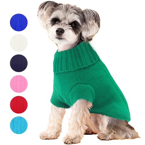 HPETHF Hundepullover für kleine Hunde, Kaltwettermäntel für mittelgroße Hunde, weicher, warmer Haustierpullover, kaltes Wetter, Welpenkleidung, Rollkragen, Strickpullover mit kurzen Ärmeln (GN-M) von HPETHF