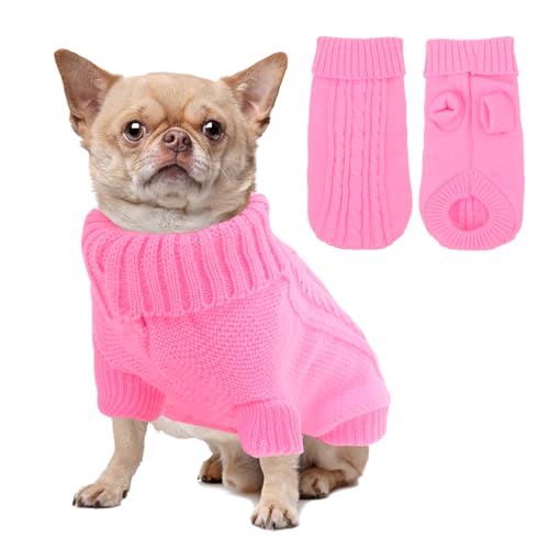 HPETHF Hundepullover für kleine Hunde, Kaltwettermäntel für mittelgroße Hunde, weicher, warmer Haustierpullover, kaltes Wetter, Welpenkleidung, Rollkragen, Strickpullover mit kurzen Ärmeln (PK-S) von HPETHF