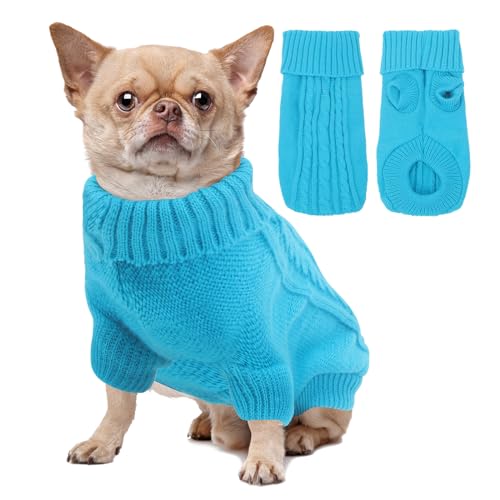 HPETHF Hundepullover für kleine Hunde, Kaltwettermäntel für mittelgroße Hunde, weicher, warmer Haustierpullover, kaltes Wetter, Welpenkleidung, Rollkragen, Strickpullover mit kurzen Ärmeln (SBE-XS) von HPETHF