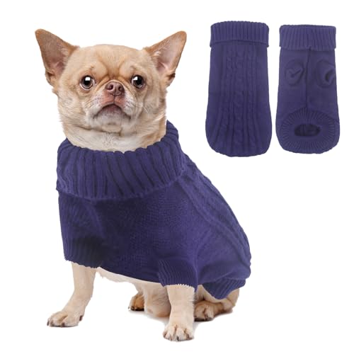 HPETHF Hundepullover für kleine Hunde, Kaltwettermäntel für mittelgroße Hunde, weicher, warmer Haustierpullover, kaltes Wetter, Welpenkleidung, Rollkragen, Strickpullover mit kurzen Ärmeln (VBE-S) von HPETHF