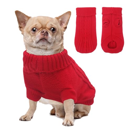 HPETHF Hundepullover für kleine Hunde, Kaltwettermäntel für mittelgroße Hunde, weicher warmer Haustierpullover, kaltes Wetter, Welpenkleidung, Rollkragen, Strickpullover mit kurzen Ärmeln (RE-XXS) von HPETHF