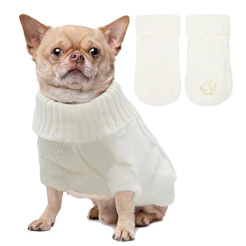 HPETHF Hundepullover für kleine Hunde, Kaltwettermäntel für mittelgroße Hunde, weicher warmer Haustierpullover, kaltes Wetter, Welpenkleidung, Rollkragen, Strickpullover mit kurzen Ärmeln (WT-L) von HPETHF