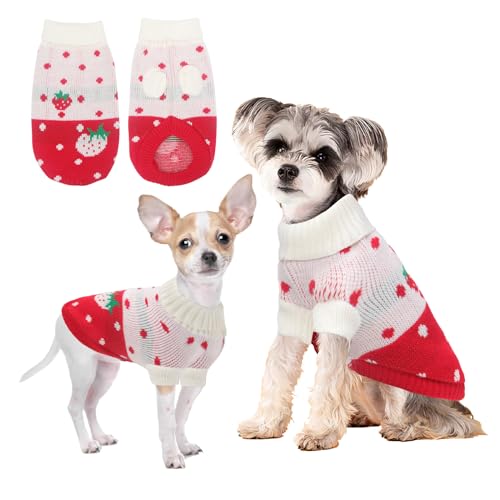 HPETHF Hundepullover für kleine Hunde, Weihnachtspullover für mittelgroße Hunde, weicher, warmer Haustierpullover, kaltes Wetter, Welpenkleidung, Rollkragen, Strickpullover mit kurzen Ärmeln (RCM-XS) von HPETHF