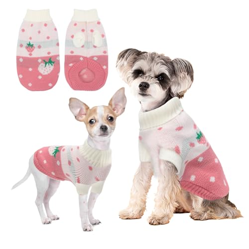 HPETHF Hundepullover für kleine Hunde, Weihnachtspullover für mittelgroße Hunde, weicher warmer Haustierpullover, kaltes Wetter, Welpenkleidung, Rollkragen, Strickpullover mit kurzen Ärmeln (PCM-XXS) von HPETHF