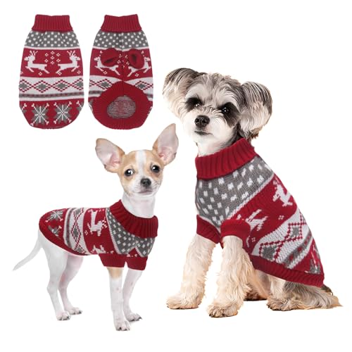 HPETHF Hundepullover für kleine Hunde, Weihnachtspullover für mittelgroße Hunde, weicher warmer Haustierpullover, kaltes Wetter, Welpenkleidung, Rollkragen, Strickpullover mit kurzen Ärmeln von HPETHF