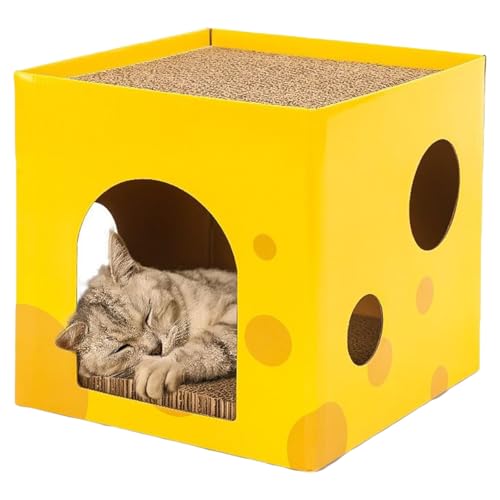 Katzenkratzer Karton Katzenhaus Doppelschichtige Katzenkratzbox mit Katzenloch, Katzenbett Wendbares Katzenkratzbrett, Katzenkratz-Lounge Faltbares Katzenkratzhaus für Indoor-Katzen, 30,5 x 30,5 x von HPONEZJ