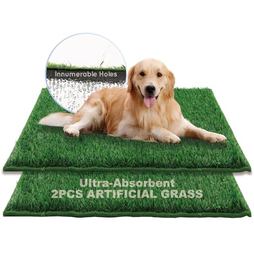 HQ4US 4LEGS Hundegras-Pad, extra groß, 109 x 81 cm, ultra-saugfähiges Kunstrasen für Hunde, gesäumter Rand, Hundegras für Hunde, geruchsfrei, 2 Stück von HQ4US 4LEGS