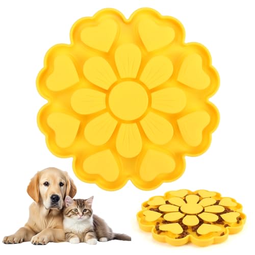 Hund Silikon Schnüffelmatte, Tiernahrung Blume Design Slow Feeder Fütterung Leckmatte, Interaktive Silikon Fütterungsmatte für Medium Large für Hunde (Gelb) von HQJFPETYZ