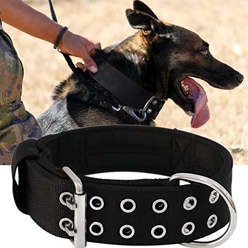 Hundehalsband für Große Hunde - 5 cm Breites Halsband mit Griff für Extragroße Hunderassen, schwarz, Weich Gepolstertes Neopren Nylon Hunde Halsband für Grosse Hunde Big Dog Collar 56-66cm von HQSHNY