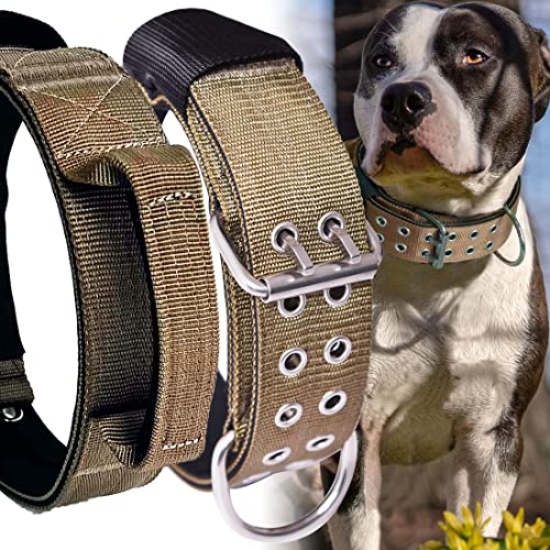 Hundehalsband für Große Hunde - 5 cm Breites Halsband mit Griff für Extragroße Hunderassen, Khaki, Weich Gepolstertes Neopren Nylon Hunde Halsband für Grosse Hunde Big Dog Collar 43-56cm von HQSHNY