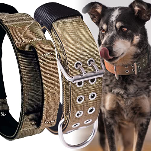 Hundehalsband für Große Hunde - 5 cm Breites Halsband mit Griff für Extragroße Hunderassen, Khaki, Weich Gepolstertes Neopren Nylon Hunde Halsband für Grosse Hunde Big Dog Collar 56-66cm von HQSHNY