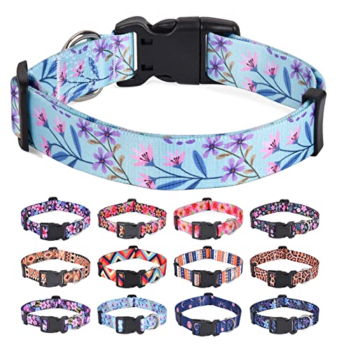 HQYDDMI Hundehalsband, Weich & Komfort Nylon Hunde Halsband, verstellbar für Katze, Welpen, kleine, mittelgroße und große Hunde, mit Blumen Muster(Zweifarbige Blume,M) von HQYDDMI