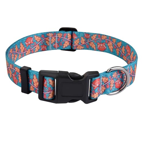 HQYDDMI Hundehalsband für große Hunde, weich, bequem, für kleine, mittelgroße und große Hunde, Blumenmuster für Jungen, Mädchen, Welpen, Hunde (Blumenranke, Blau, L) von HQYDDMI