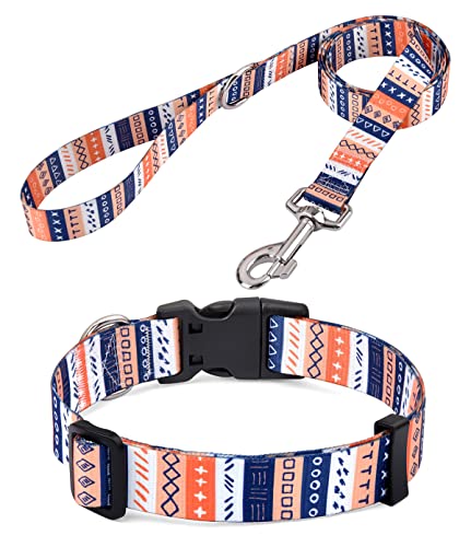 HQYDDMI Hundehalsband und Leine, Set für große Hunde, weiches, bequemes Haustierhalsband für kleine, mittelgroße und große Hunde, geometrisches Muster für Jungen, Mädchen, Hunde (Symbol-Set, L) von HQYDDMI