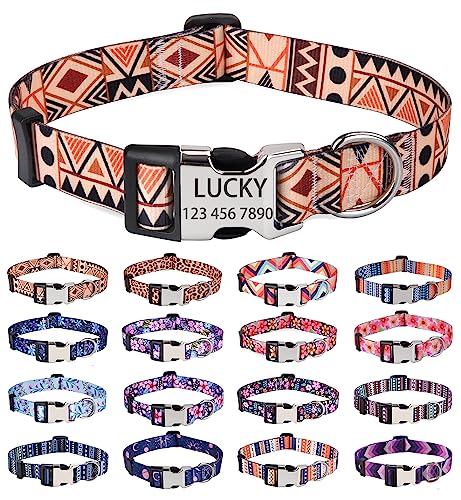 HQYDDMI Hundehalsband, personalisierbar, Blumengeometrie, mit Namen und Telefonnummer, verstellbar für kleine, mittelgroße und große männliche Hündinnen, Jungen, Mädchen, Hunde (Beigegeometrie, L) von HQYDDMI