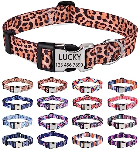 HQYDDMI Personalisierte Hundehalsbänder – Individuelles florales Geometrie-Hundehalsband mit Namen und Telefonnummer – verstellbar für kleine, mittelgroße und große männliche weibliche Jungen Mädchen Hunde (Leopard, M) von HQYDDMI