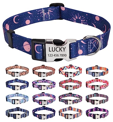 HQYDDMI Hundehalsband, personalisierbar, Blumengeometrie, mit Namen und Telefonnummer, verstellbar für kleine, mittelgroße und große männliche Hündinnen, Jungen, Mädchen, Hunde (Universum, S) von HQYDDMI