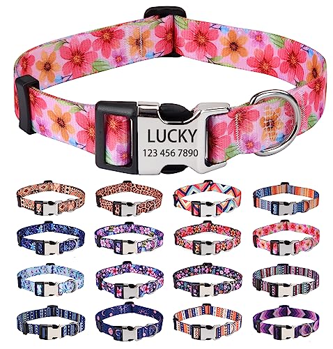 HQYDDMI Hundehalsband, personalisierbar, Blumengeometrie, mit Namen und Telefonnummer, verstellbar für kleine, mittelgroße und große männliche Hündinnen, Jungen, Mädchen, Hunde (Floral C, L) von HQYDDMI