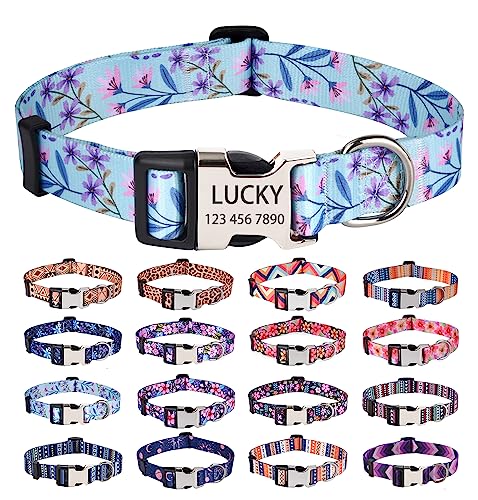 HQYDDMI Personalisiertes Hundehalsband für kleine Welpen – Benutzerdefiniertes Hundehalsband mit Namen und Telefonnummer – Blumen-Hundehalsband für männliche weibliche Jungen Mädchen Welpen Hunde (Bicolor Blume, XS) von HQYDDMI