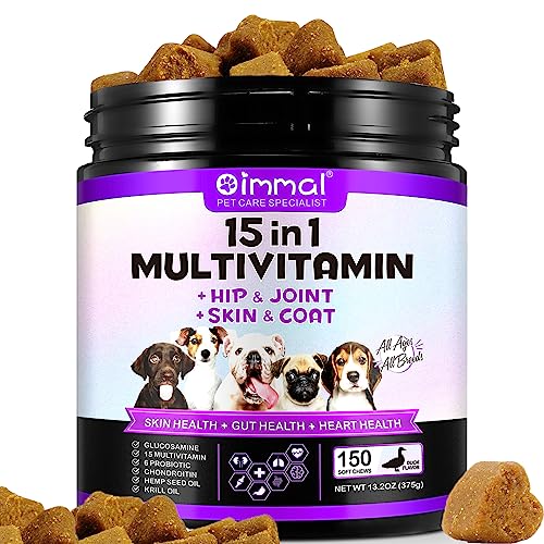 Multivitamin für Hunde 15-in-1,Natürliche Essentielle Vitamine Kautabletten Mit B-Komplex-Vitamine für Immunsystem, Knochen, Gelenke - Kalzium, Eisen, Kupfer, Jod, Zink(150 Kauartikel) von HRAMEX