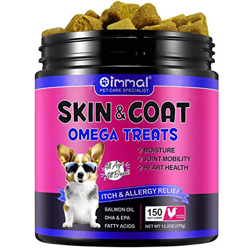 HRAMEX Skin & Coat Omega 3 für Hunde für gesunde Haut & glänzendes Fell Linderung von Allergien und Juckreiz,mit Biotin, DHAgold, Zink, Vitamin C, Lachsöl für Hunde (150 Stück, Hühnergeschmack) von HRAMEX