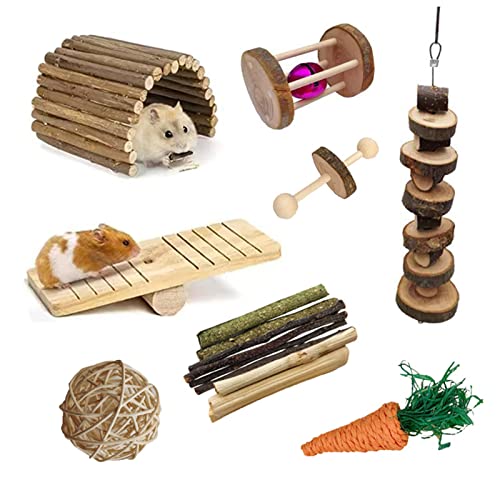 HRODA Kleintier Hamster Brücke Einrad Set Kauspielzeug Rattanbälle Brücke Nagetiere Spielzeug Set von HRODA