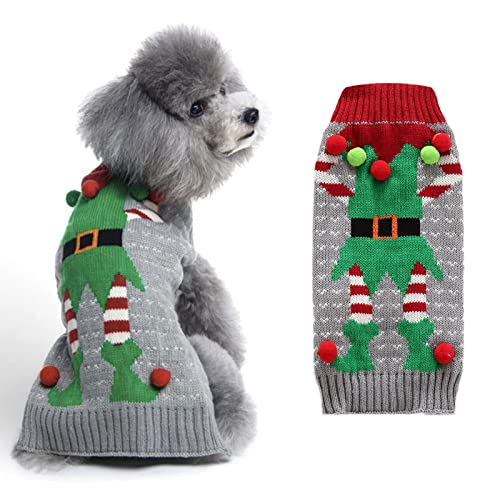 HRTTSY Weihnachtspullover für Hunde, niedlicher Elf-Clown, Weihnachtspullover für Haustiere, kaltes Wetter, warme Strickwaren, Pullover für kleine, mittelgroße und große Hunde und Katzen (Clown,M) von HRTTSY