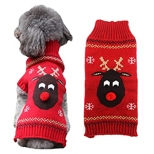 HRTTSY Weihnachtspullover für Hunde, niedliches Cartoon-Design, Rot / Schwarz, Rentier, hässliche Pullover, Winter, Urlaub, festliche Pullover für kleine mittelgroße Hunde und Katzen von HRTTSY