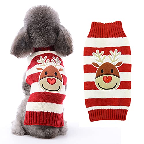 HRTTSY Weihnachtspullover für Hunde, niedliches Rentier, Weihnachtspullover für kaltes Wetter, warme Strickwaren, Pullover für kleine, mittelgroße und große Hunde und Katzen (Rentiere, XXL) von HRTTSY