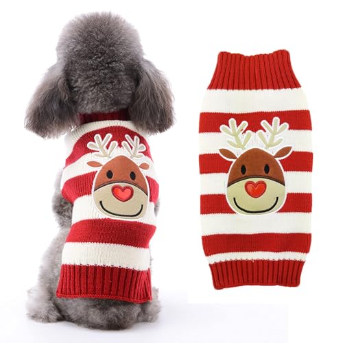 HRTTSY Weihnachtspullover für Hunde, niedliches Rentier, festlicher Pullover, für kaltes Wetter, warme Strickwaren, Pullover für kleine, mittelgroße und große Hunde, Katzen (Rentier, XS) von HRTTSY