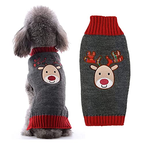 HRTTSY Weihnachtspullover für Hunde, niedliches Rentier, graues Rentier, Weihnachtspullover für Haustiere, kaltes Wetter, mittelgroße und große Hunde und Katzen (graues Rentier, XXL) von HRTTSY