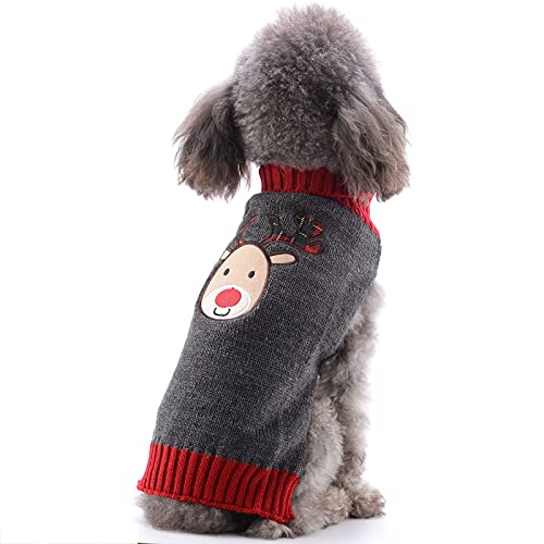 HRTTSY Weihnachtspullover für Hunde, niedliches Rentier, graues Rentier, Weihnachtspullover für Haustiere, kaltes Wetter, warme Strickwaren, mittelgroße und große Hunde und Katzen (graue Rentiere, S) von HRTTSY