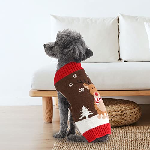 HRTTSY Weihnachtspullover für Hunde mit niedlichem Schneeflocken-Rentier, Strickwaren, warmer Welpenweste, Mantel, Kostüm, festlicher Pullover, mittelgroße und große Hunde und Katzen (Braun, XS) von HRTTSY