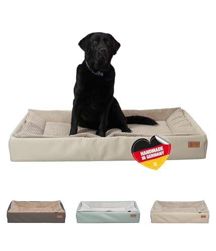 HS-Hundebett® Hundebett Kunstleder L (80x120 cm) – Dog Bed für kleine & große Hunde – Pflegeleicht & Formstabil – Waschbares Hundekörbchen & Hundesofa – Hygienisch & robust – Beige, Made in DE von HS-Hundebett