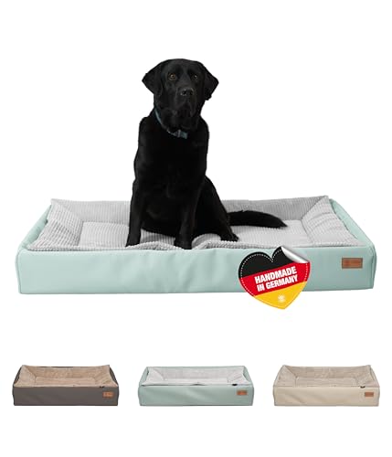 HS-Hundebett® Hundebett Kunstleder L (80x120 cm) – Dog Bed für kleine & große Hunde – Pflegeleicht & Formstabil – Waschbares Hundekörbchen & Hundesofa – Hygienisch & robust – Mintgrün, Made in DE von HS-Hundebett