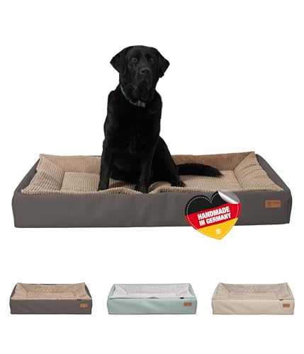 HS-Hundebett® Hundebett Kunstleder L (80x120 cm) – Dog Bed für kleine & große Hunde – Pflegeleicht & Formstabil – Waschbares Hundekörbchen & Hundesofa – Hygienisch & robust – Stein, Made in DE von HS-Hundebett